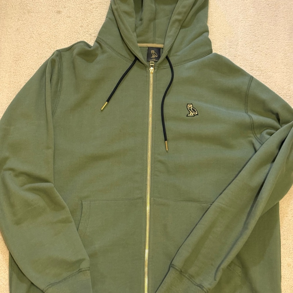 Men's OVO Olive Green Zip-Up Sweater